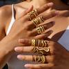 Unique Statement Geometric Ring for Women Stainless Steel Simple Finger Rings Wedding Party Jewelry 18K Gold Plated 3pic Set