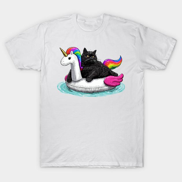 

Men Black Print T-shirt Chonky Cat Rainbow Unicorn Floatie No-Cut Transfer Paper Print Cotton Tshirt S білий