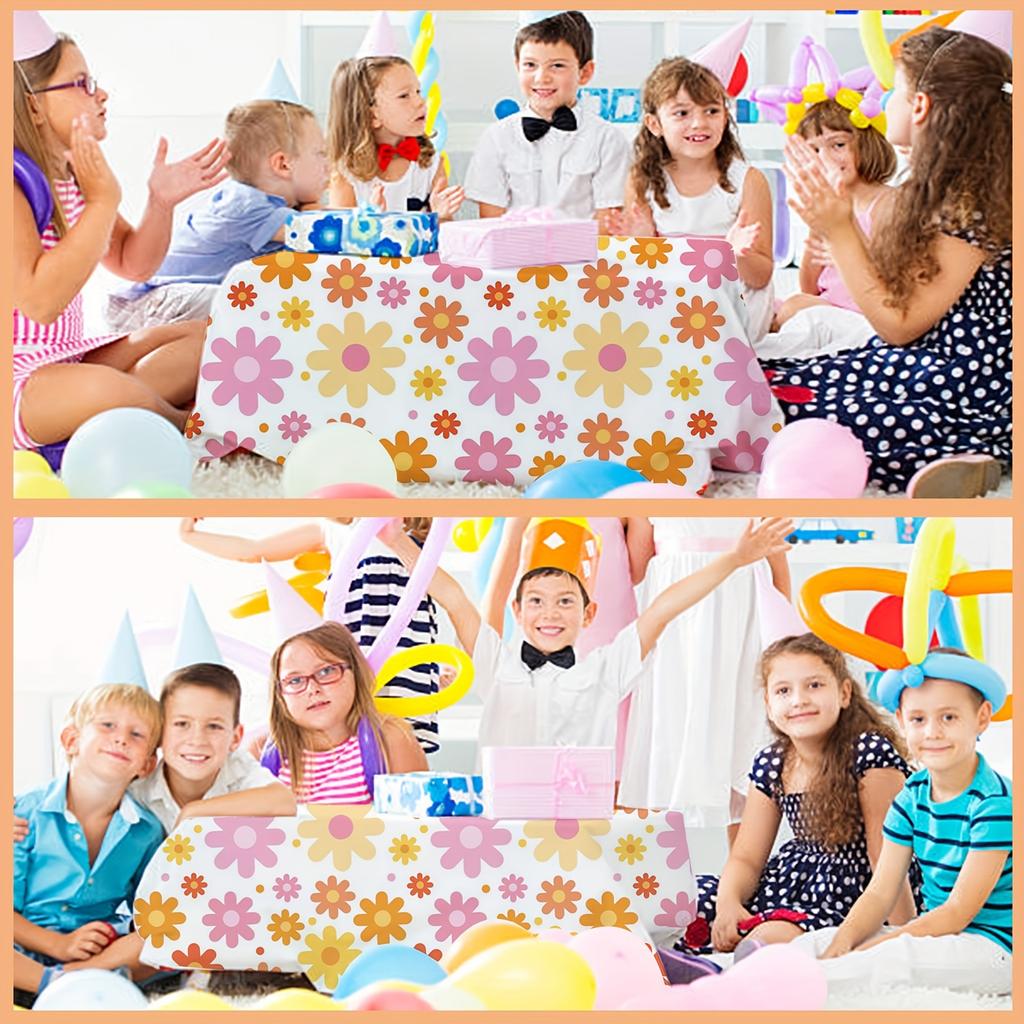 3pcs Boho Daisy Tablecloths - Vintage Hippie Floral Disposable Covers, 54x108 Inches, Perfect for 70s Birthday Parties, Baptisms & Weddings