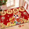 Chinese New Year Red Door Mat Lucky Cartoon Rug, Festive Anti-Slip Floor Mat for Entryway & Living Room Decor