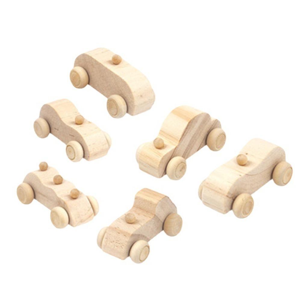 6PCS/SET Wooden Material DIY Painting Cars Painting Surface Hand-crafted Graffiti Car Educational Lightweight Wooden