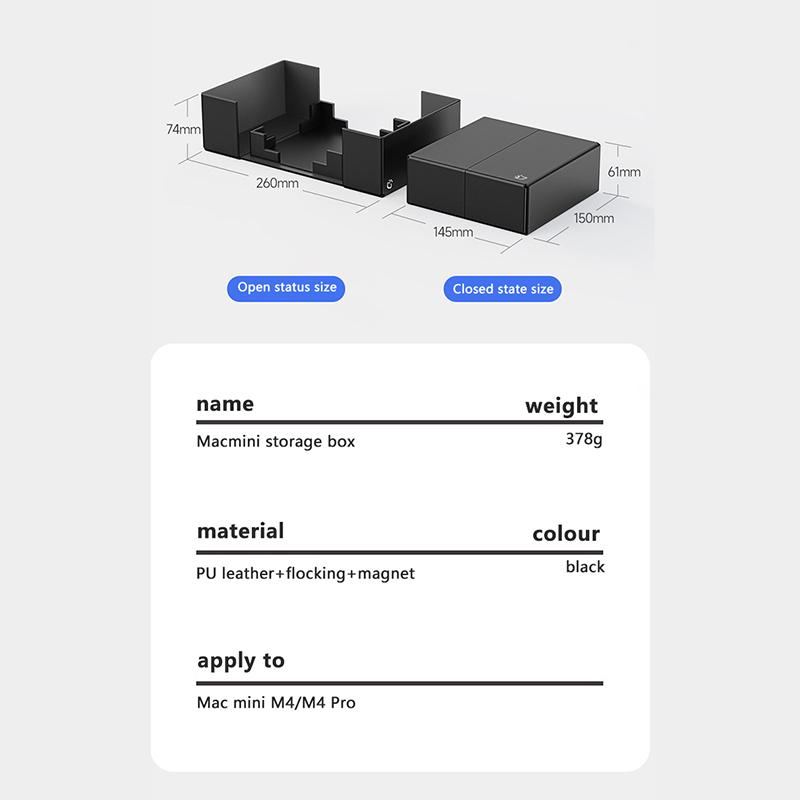 Pu Leather Computer Protective Case With Cover And Storage Pocket Mini Pc Holder Stand Bracket For Mac Mini M4 2024