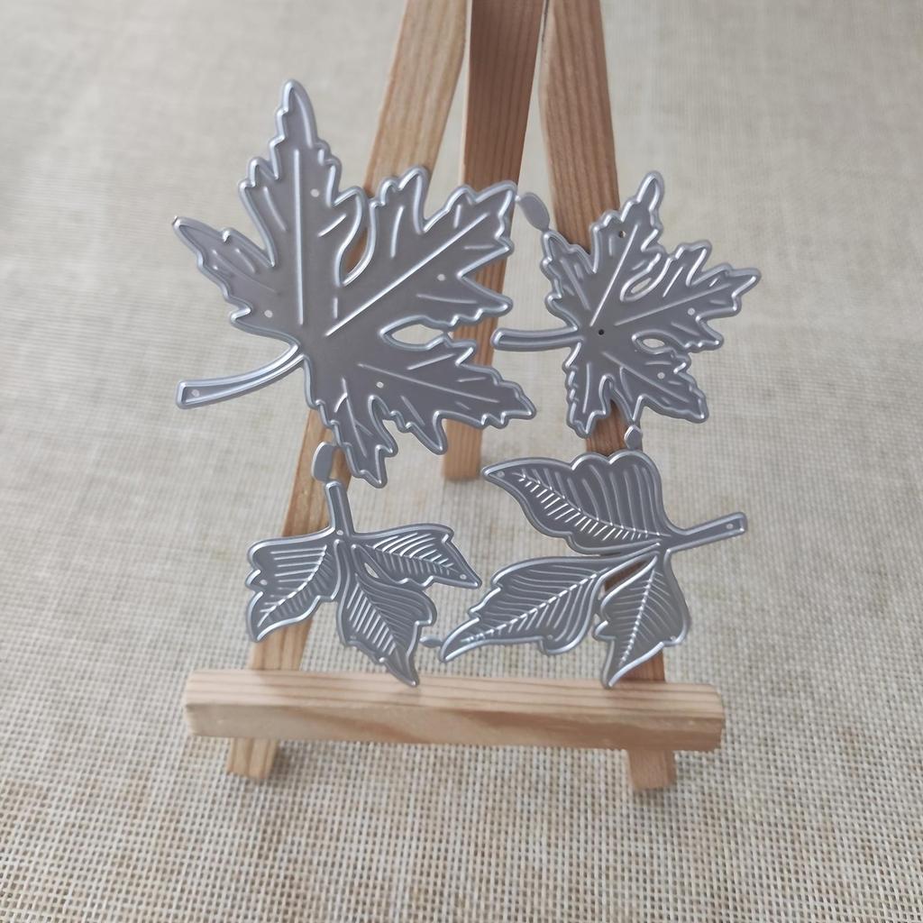 4pcs Maple Leaf Frame Metal Cutting Dies Scrapbooking Silver Leaves Embossing Die Cut Stencil DIY Photo Album Card Making