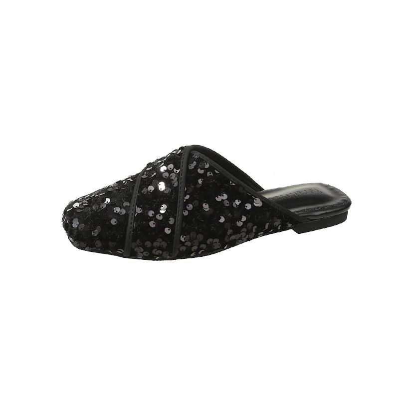 

Мода Мода квадратная голова пайетки ткань тапочки весна новый носок глубокий вырез мягкая подошва противоскользящие износостойкие балетки 39 чёрный
