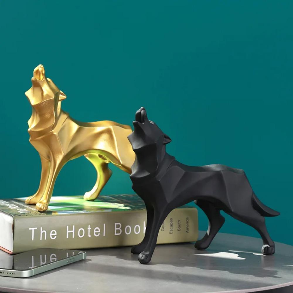 Geometric Abstraction Black Wolf Statue Resin Crafts Office Bookshelf Desk Decoration Home Decorations