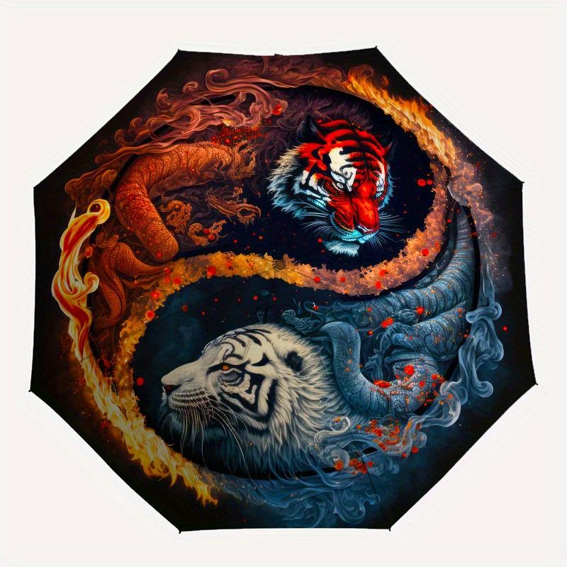 "Yin Yang Tiger Fire & Ice Wall Clock: Modern Art Decor for Home Office"Umbrella, Portable 3-Fold Compact Umbrella for Men & Women ES17