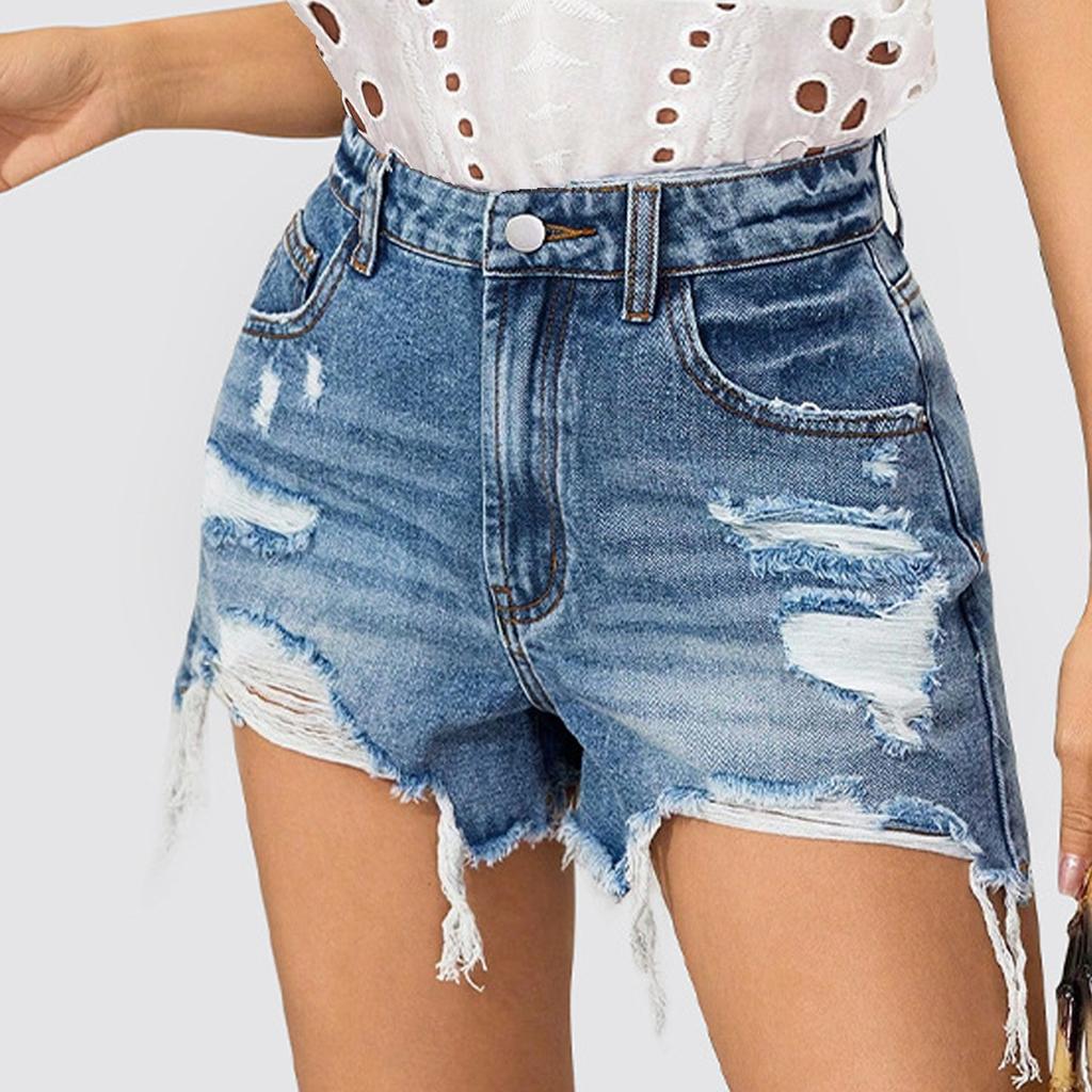 Women's Distressed Denim Shorts - Edgy Frayed Hem Hot Pants