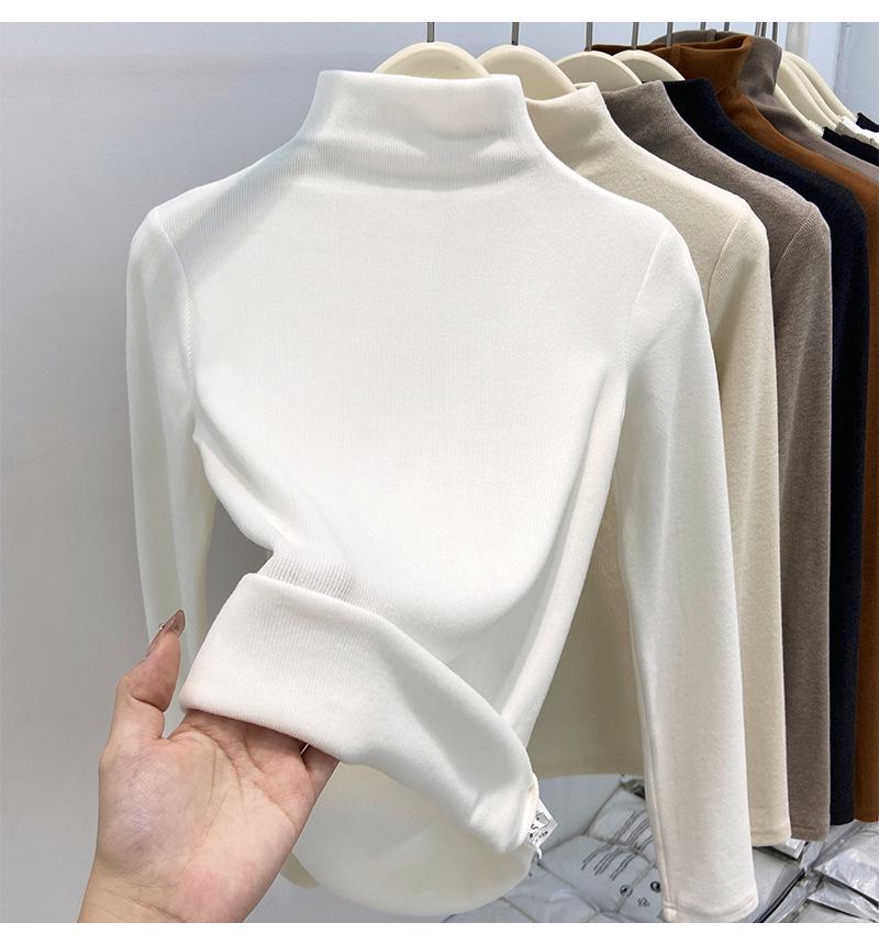 Women's Slim Fit German Velvet Turtleneck Long Sleeve Top - Fall/Winter, Figure-Flattering, Ins Style