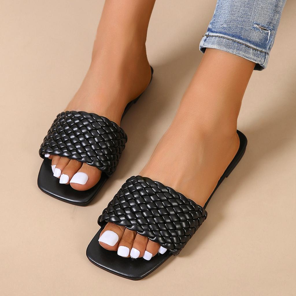 Summer Slippers Women Flat Luxury Outdoor Beach Flip Flops Female Sandals Weave Design Slides Shoes Woman  New Big Size 43