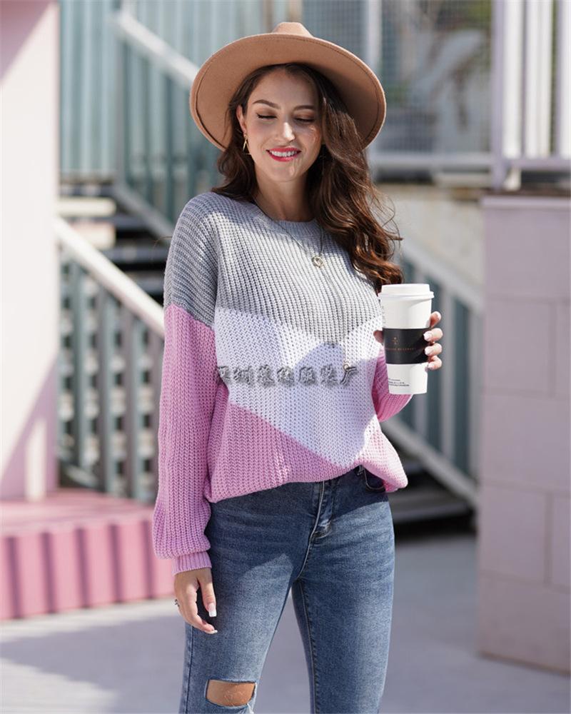 New autumn and winter fashion wish commuting loose splicing knitted sweater women S