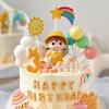 Children's Cartoon Yellow Hat Backpack Cake Decorations - Cute Boy & Girl Figurines, Balloons, Rainbow, Birthday Toppers