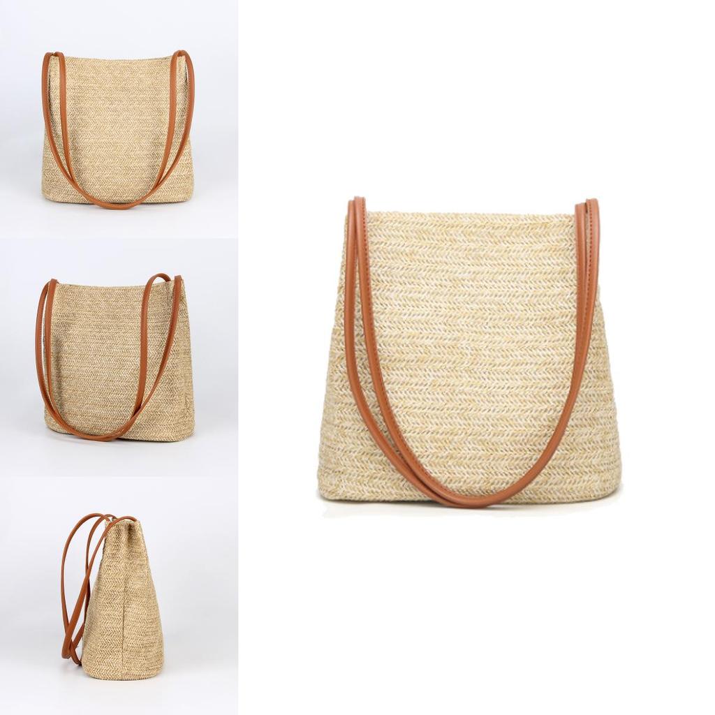 Straw Bucket Bag For Women With Magnetic Closure And Inner Pockets Ideal For Daily Use