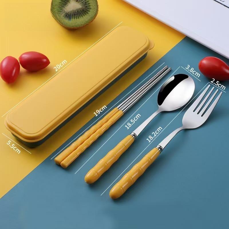 3pcs/set Stainless Steel Cutlery Set Spoon Fork Chopsticks Set With Box Case Travel Cutleries