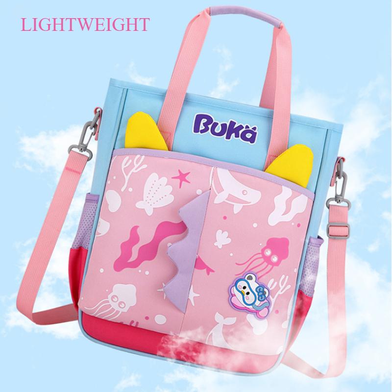 BUKA 3D Cartoon Dinosaur Handheld Tutoring Bags Special for Primary School Student Light Multi-functional Kid Messenger Bag Pupil Homework Storage Bag