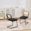 Rattan Chairs, Set of 2, Mid Century Modern Dining Chair, Upholstered Velvet Accent Chair with Rattan Back, Retro Dining Room Kitchen Chair for Living