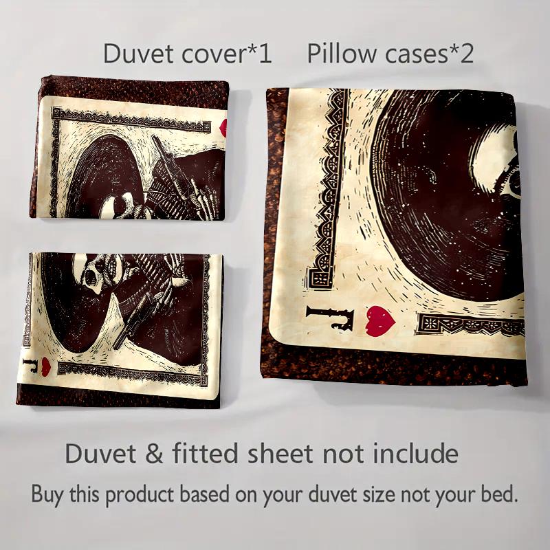 Skull-themed playing card. Bedding Duvet cover sets Duvet covers Pillowcases gifts (1 * Duvet Cover 2 * Pillowcases, without duvet insert)