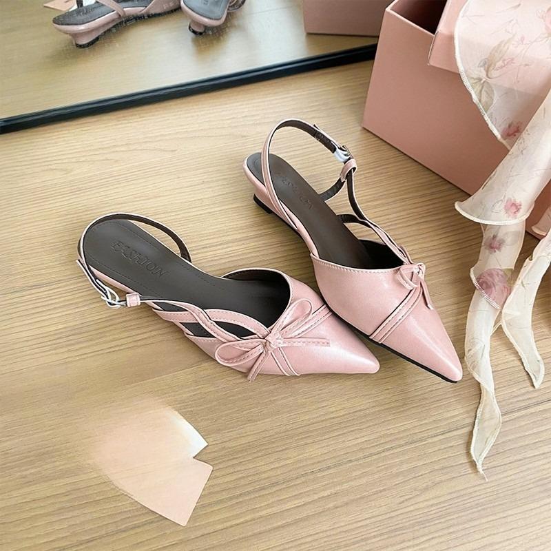 Fashion Bow-knot Temperament Style Baotou Sandals Women's Summer Wear J Pointed Toe Shallow Mouth Versatile One-belt High Heels