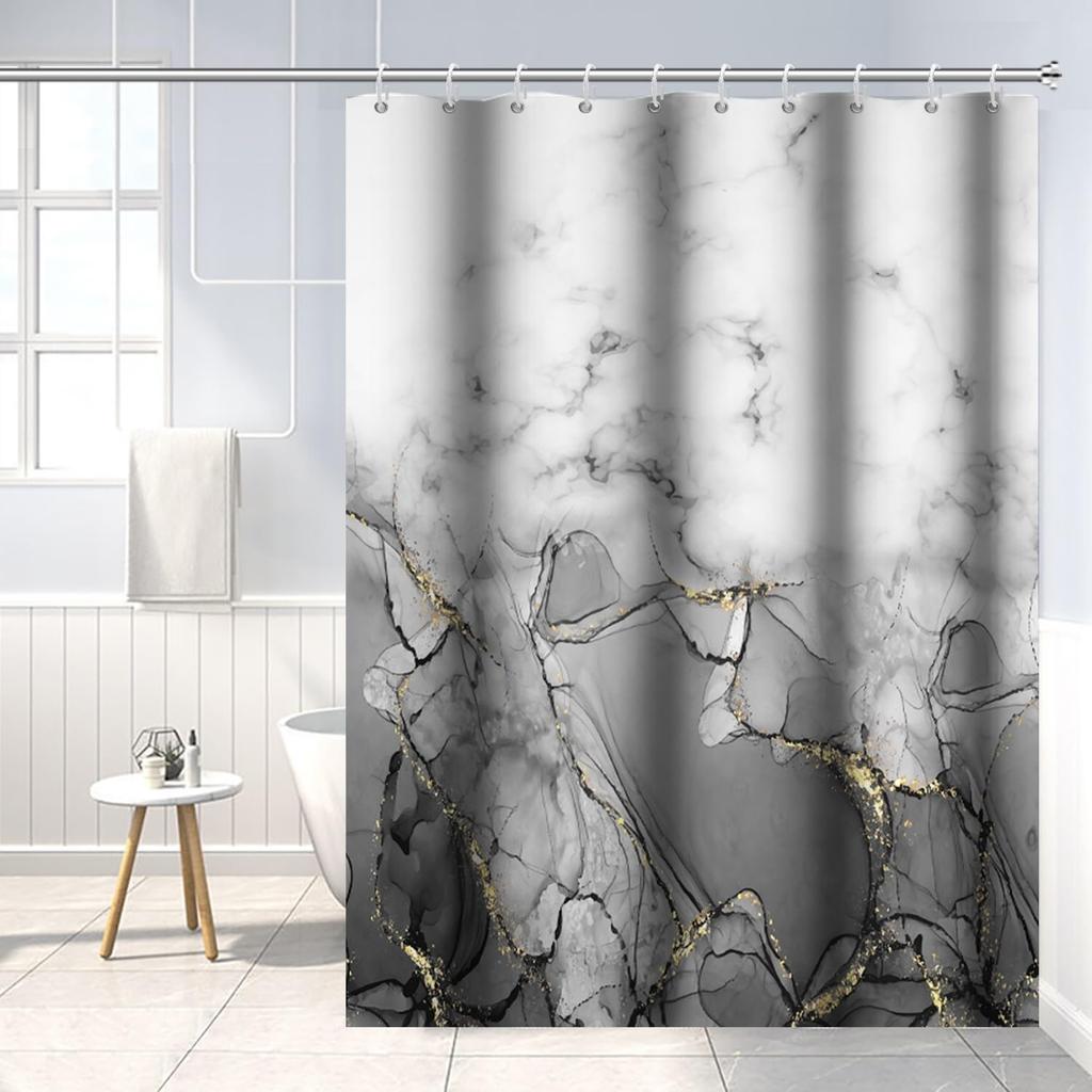 Purple Marble Shower Curtain for Bathroom, Abstract Waterproof Fabric Curtain Set with 12 Hooks, 71x71 Inches