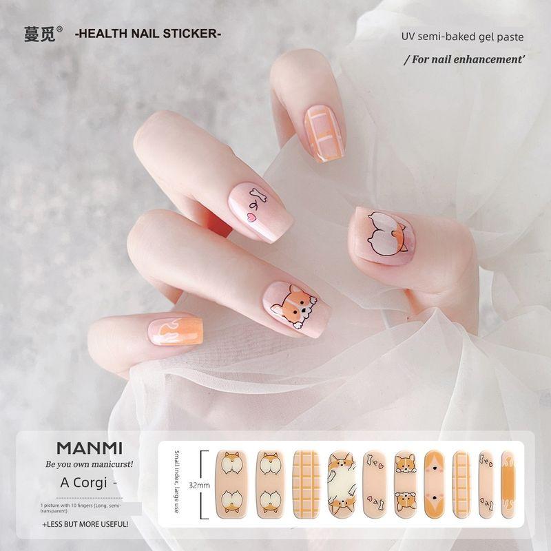 

Manmi Cartoon Graffiti 10 Finger Long Patch Gel [Corgi] 10-finger extension requires baking lamp