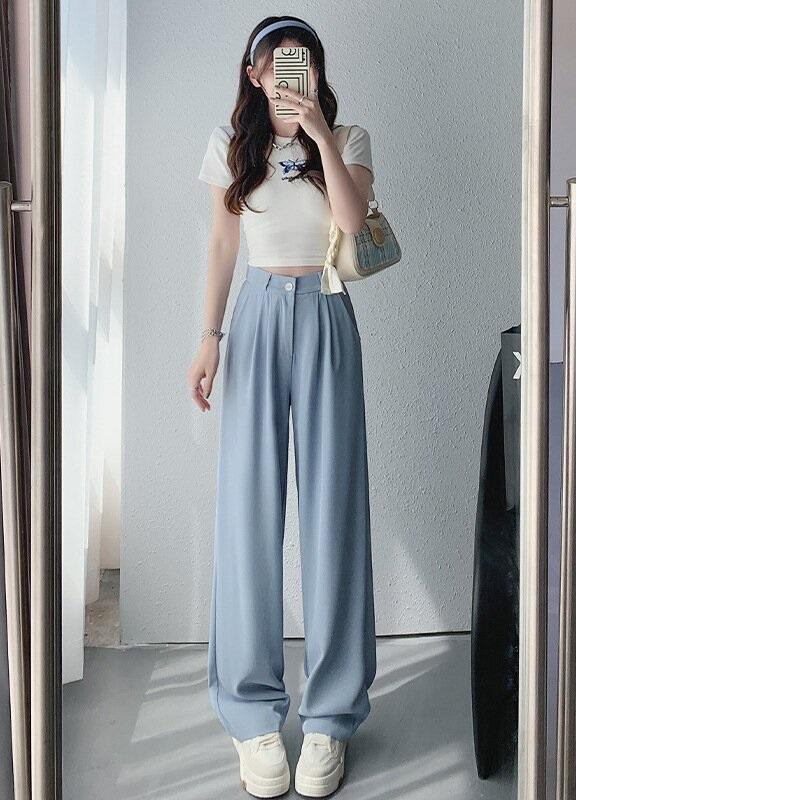 High Waist Women Suit Pants Fall Straight Office Ladies Korean Fashion Trousers Casual Button Loose Female High-waisted Trousers Casual Suit Pants