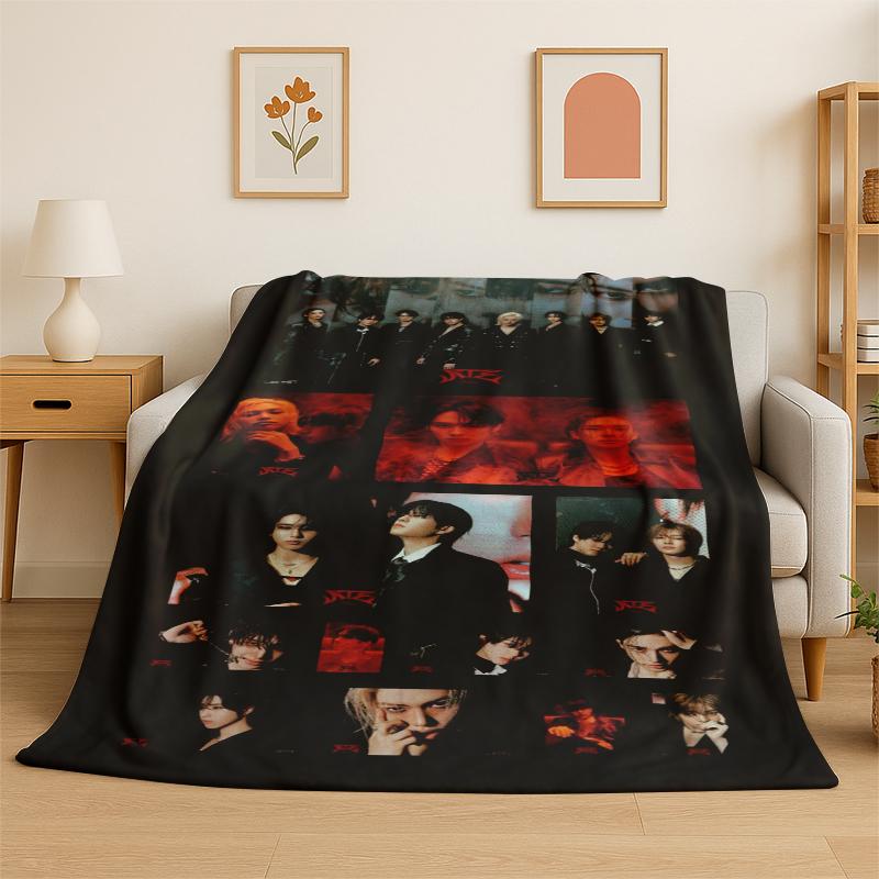 Kpop Stray Kids Music Star Flannel Blanket Soft Warm Throw Blanket for Bedroom Living Room Bed Travel Camping Picnic Gift