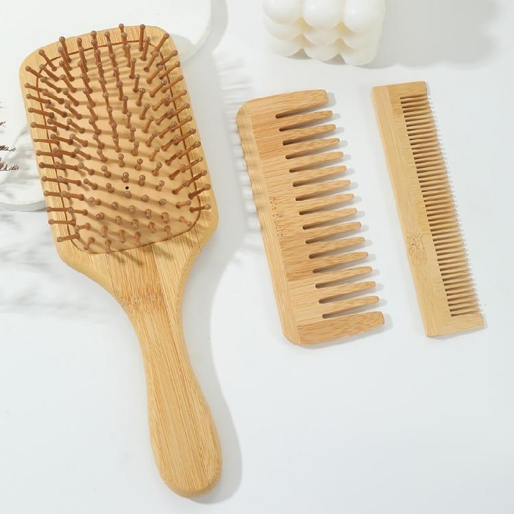 3pcs Practical Bamboo Paddle Brush and Comb for Effortless Styling and Scalp Health Suitable for Various Hair Type