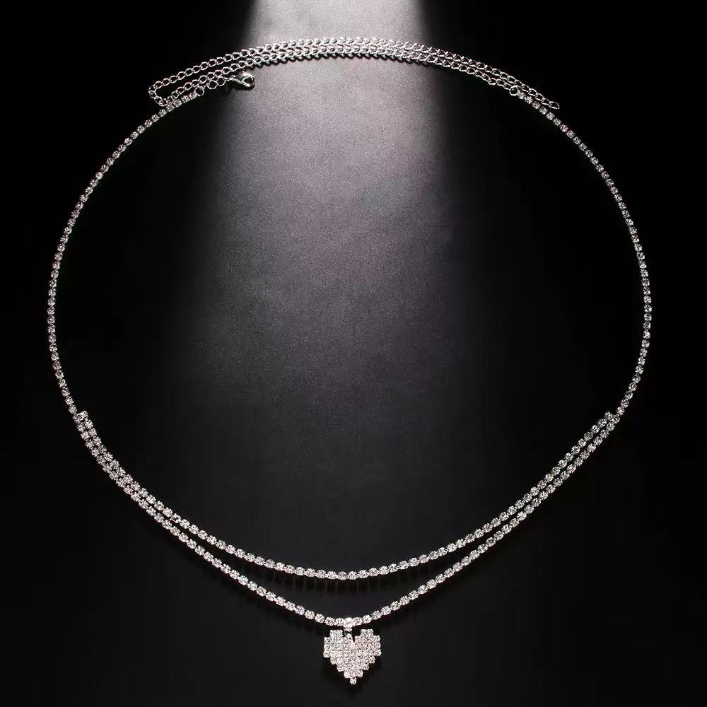 Luxury Rhinestone Double Chain Water Drop Waist Chains Body Jewelry for Women Crystal Body Belly Chain Body Decoration Accessory