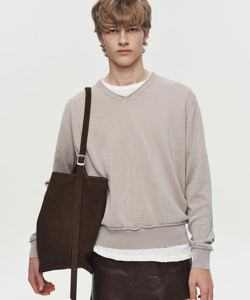 Hoite Niel Cotton V-Neck Knit (Light Gray)
