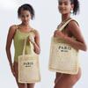Pure Handmade Woven Handbag Women's Rustic Style Hollow Embroidery Letters Straw Bag Large Capacity Shoulder Bag