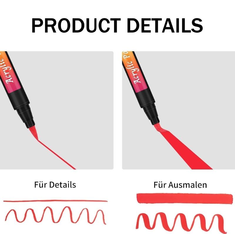 30Pcs Acrylic Marker Art Marker 30 Colors Brush Pen for DIY Shoe Bag Painting on Paper Stone Wood Glass Canvas