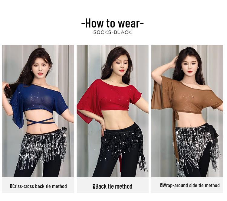 2025 Sommer Mesh Kurzarm Bauchtanz Top für Damen