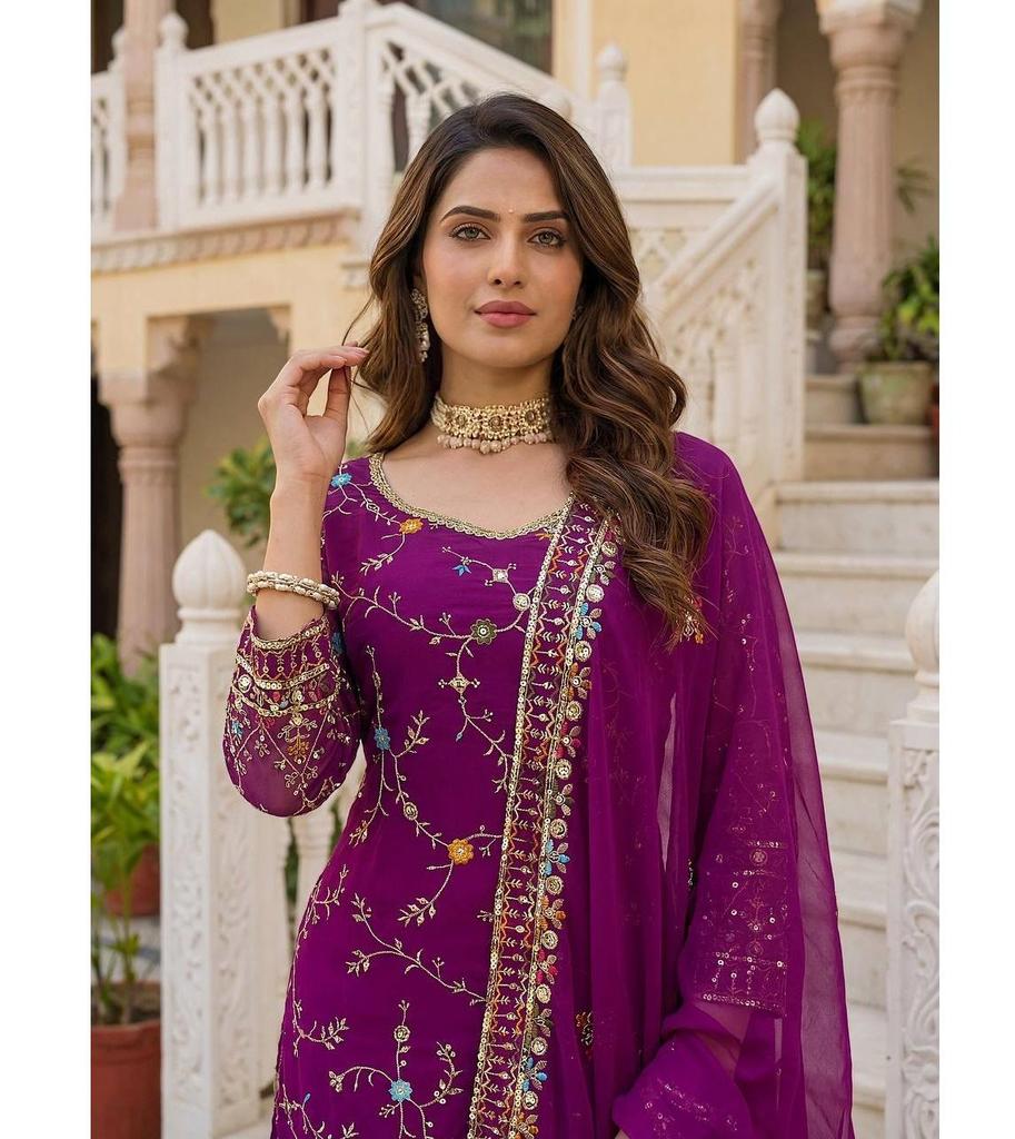 Women Designer Faux Georgette Sharara Salwar Suit Indian Bollywood Party Wear Salwar Kameez