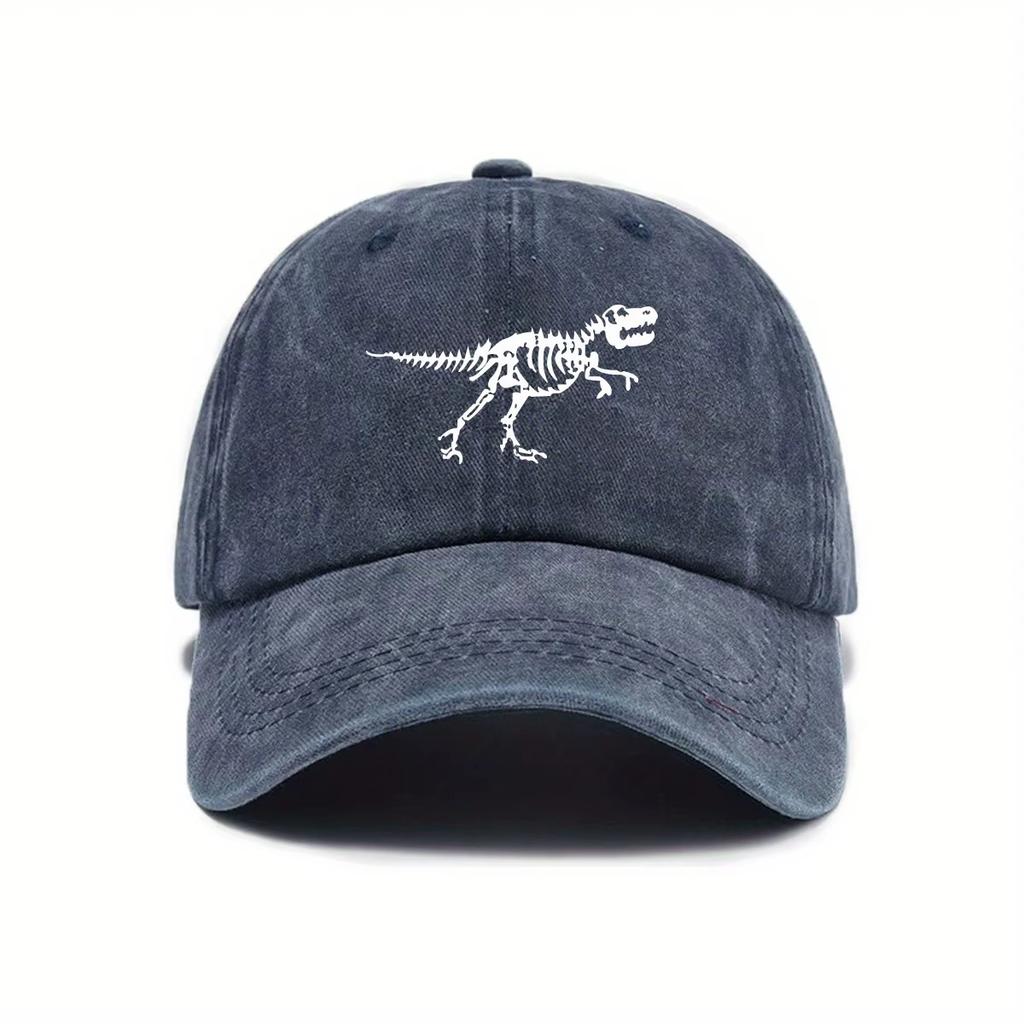 1pc Retro Washed Dinosaur Skeleton Printed Baseball Caps for Men,Fashionable and Casual Adjustable Dad Hat for Outdoor Sports
