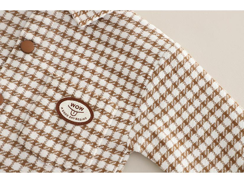 2025 Autumn Boys' Houndstooth Long Sleeve Three-Piece Set with Casual Denim Pants