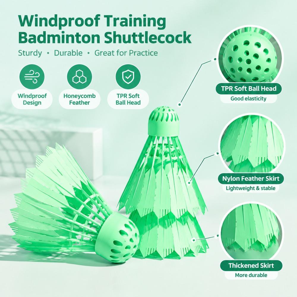 3Pcs Windproof Training Shuttlecock TPR Soft Ball Head Badminton Ball  Badminton Training