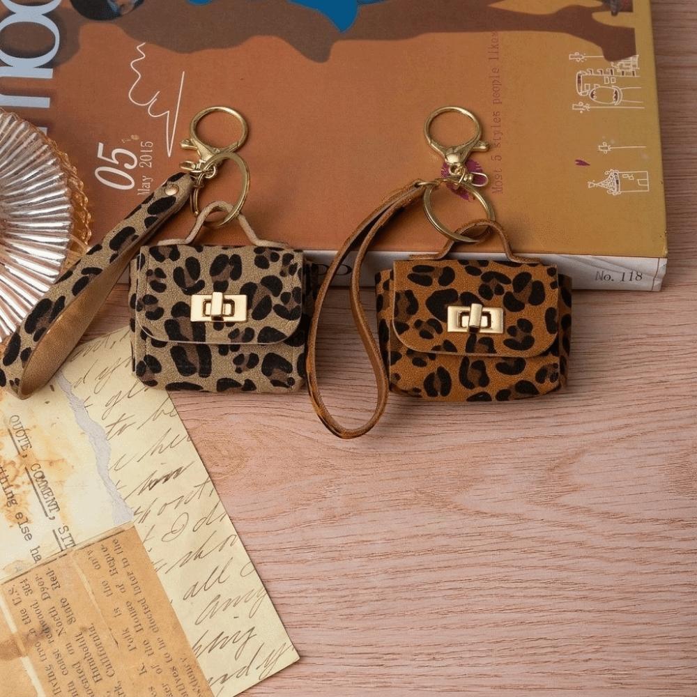 Retro Style Mini Wallets Portable Coin Purse Creative Leopard Print Keychain Universal Use