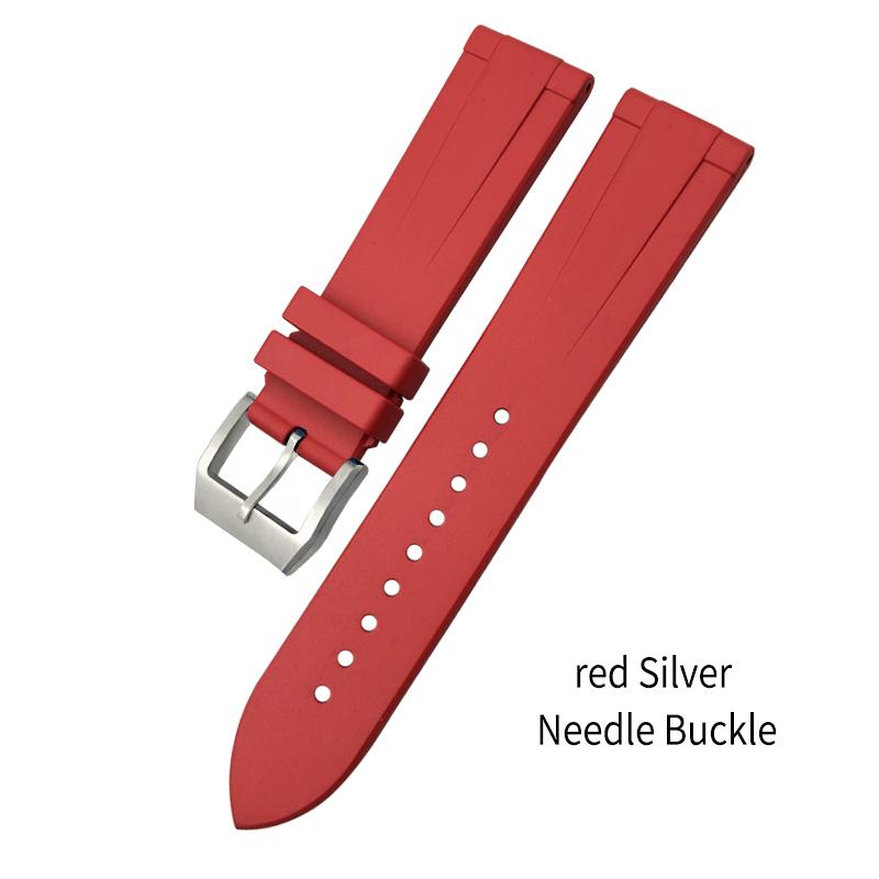 

19mm 20mm 21mm 22mm Soft Waterproof Natural Fluororubber Watchband Fit for IWC Big Pilot s TOP GUN Tissot Seiko Watch Strap 19mm&silver buckle красный