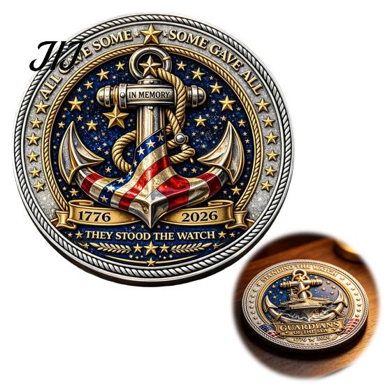 Round Challenge Coin Guardians of The Sea Coin, They Stood Watch Souvenir Engraved Keepsake Double-sided Collectible Gift for Navy Veteran