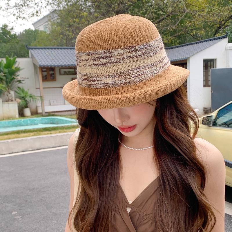

Summer new hat female elegant temperament curling bucket hat female elegant temperament showing washbasin hat One Size