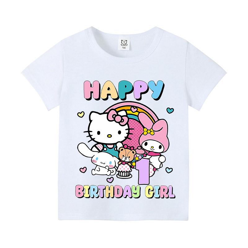 

Hello Kitty Baby Girl Birthday Number Cartoon Print Short Sleeve Children s Clothing Party Supplies T-Shirt 100