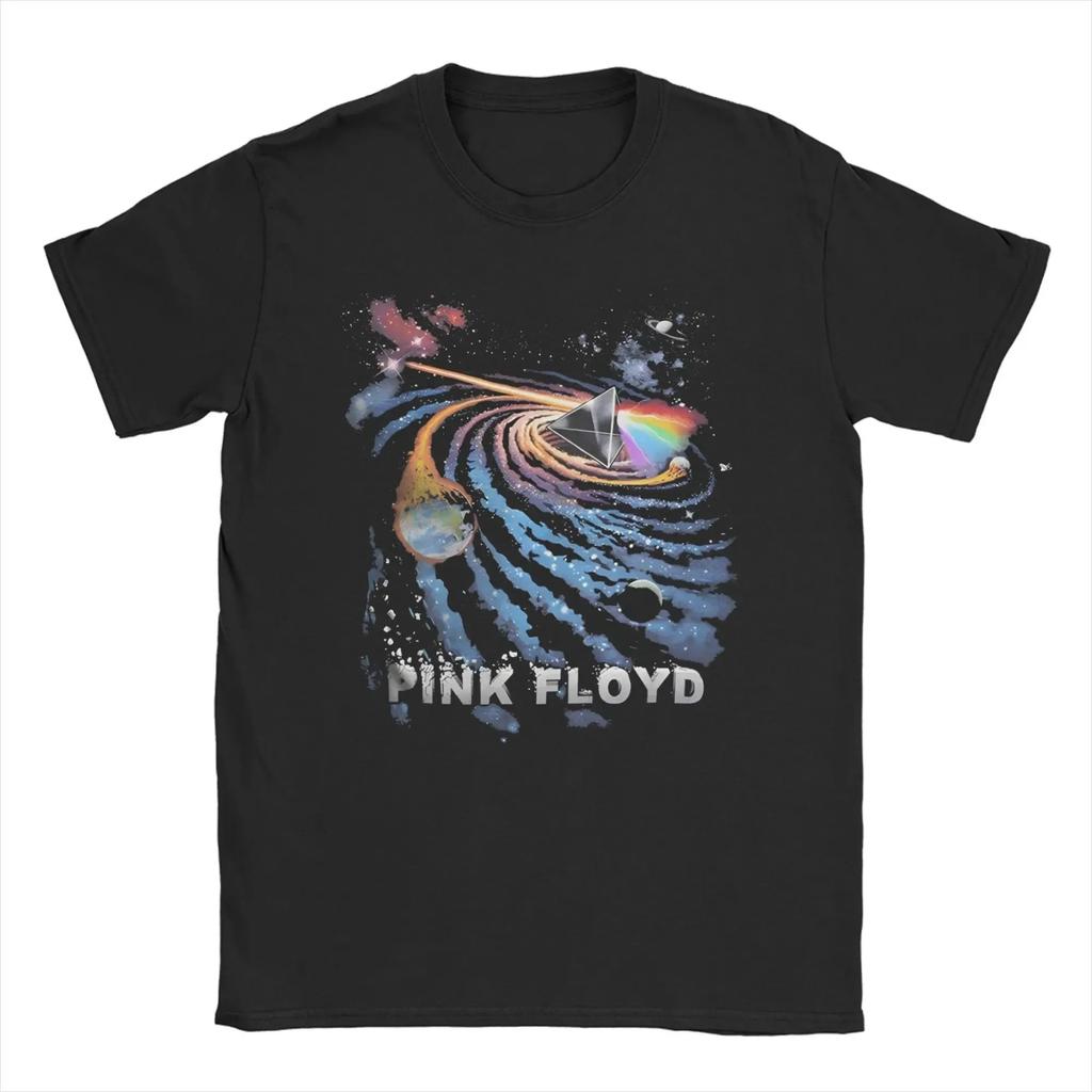 Oversized Black Short-Sleeve T-Shirt Featuring Pink Floyd Band Members Live Portrait Graphic Print For Classic Rock Fans