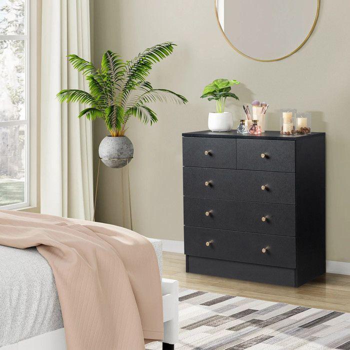 5-drawer Commode with Handle - ALIGHTUP - Bedroom Furniture, 66 X 33 X 73cm, Black