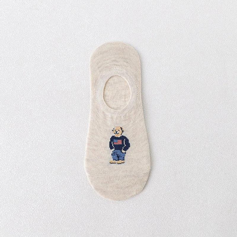5 Pairs Unisex Men Socks 5 Colors Summer New Cartoon Bear Cotton Boat Socks Light Comfortable Sweat-absorbent Invisible Socks