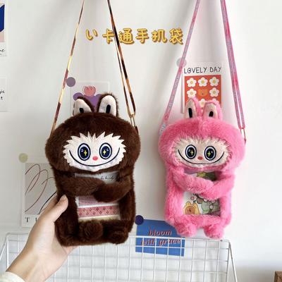 Mochila de desenho animado feminina fofa de pelúcia transparente bolsa para celular meninas sair versátil leve boneca bolsa mensageiro de armazenamento