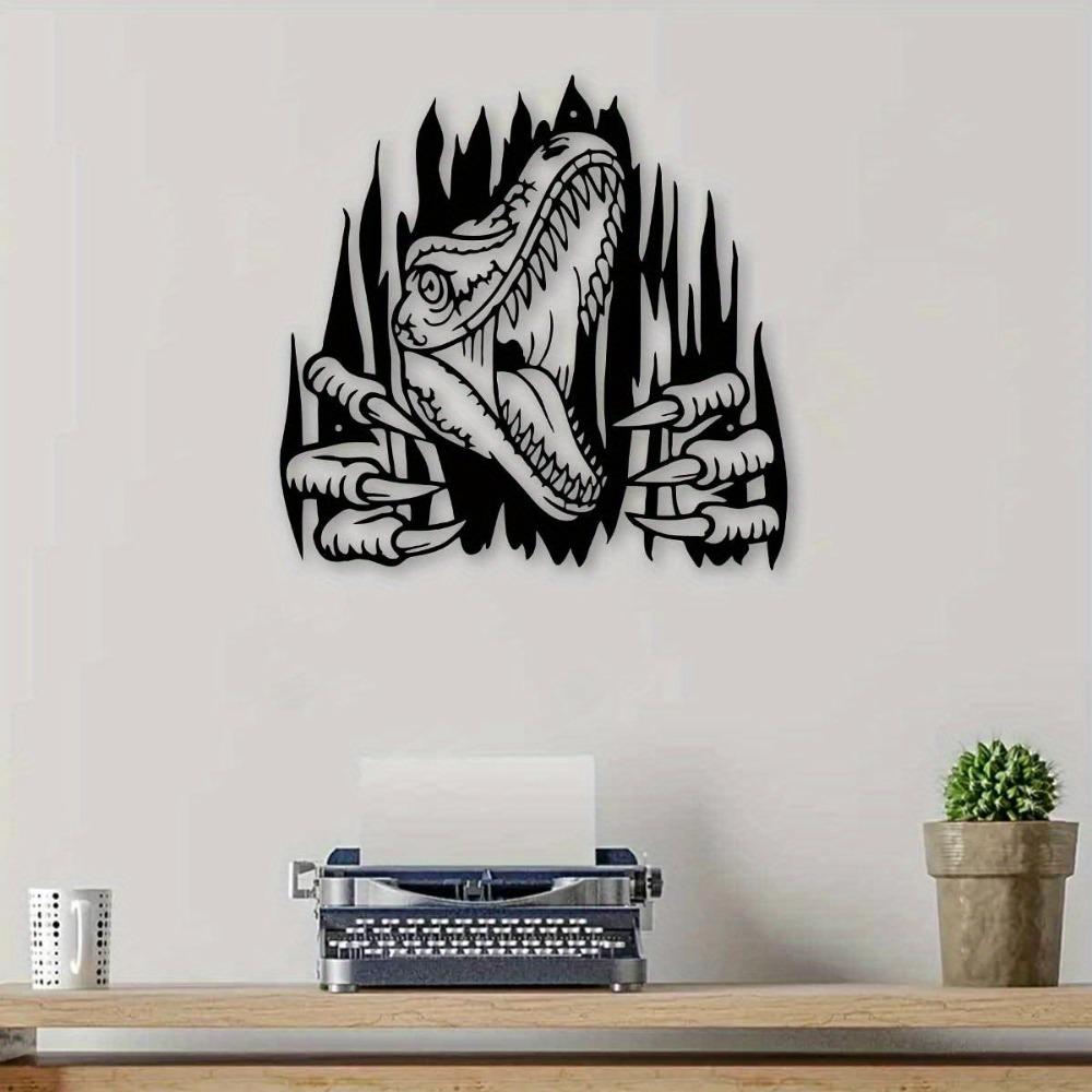 Versatile Metal Dinosaur Wall Art 11.81in Iron Sculpture Indoor Outdoor Decor for Living Room Patio Garden Fence