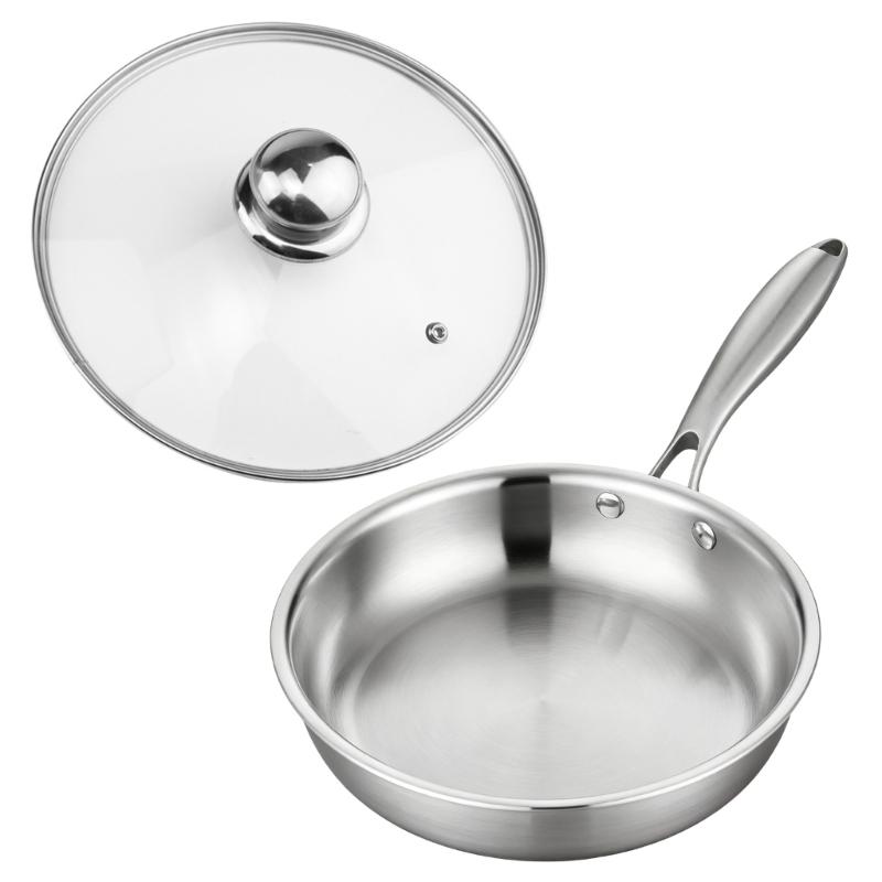 Stainless Steel Nonstick Frying Pan With Glass Lid For Even Heating And Ergonomic Grip Kitchen Cookware