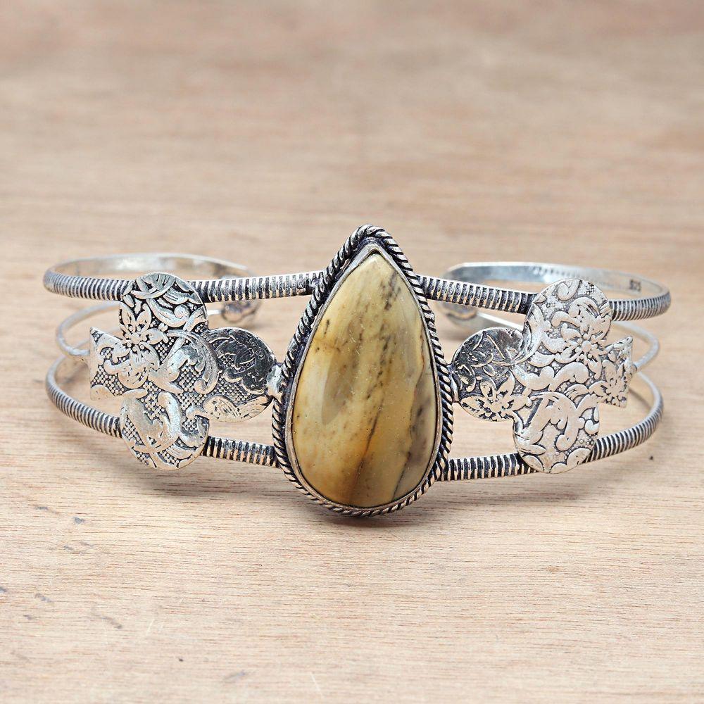 Imperial Jasper Gemstone Handmade Jewelry Cuff Bracelets 7''Adjustable