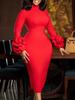 Elegant High Neck Slim Fit Dress with 3D Floral Design