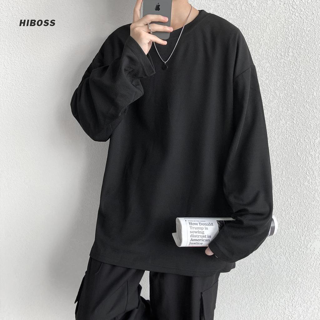 Long Large Big Autumn Long Black 2XL [Hiboss] Men's T-Shirt, Sleeve, Size, Plain, Stylish, Loose, Silhouette, Clothing, Men's T-Shirt,