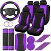 Juego de 37 Piezas para Interior de Coche para Mujer - Fundas de Asiento de Poliéster, Funda de Volante de PU, Almohadillas para Hombros, Tiras Decorativas, etc.